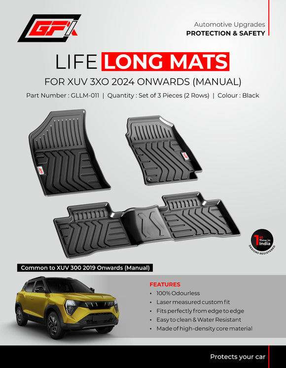 GFX Car Floor Mats Premium Life Long Foot Mats Compatible with Mahindra XUV 3XO Manual Transmission, Black