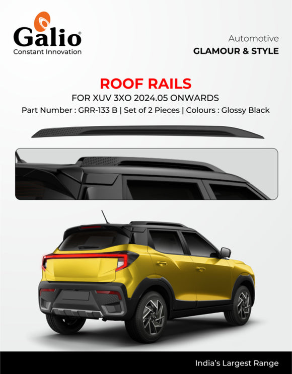 Galio Glossy Black Roof Rails Compatible With Mahindra 3XO 2024 Onwards - Set of 2 pcs.