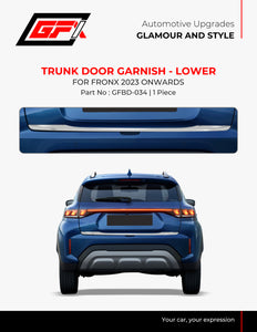 GFX Lower Trunk Door Garnish Compatible With Maruti Suzuki Fronx 2023 Onwards - Chrome, 1 Pc.