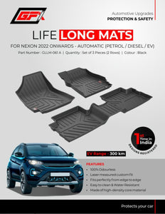 GFX Car Floor Mats Premium Life Long Foot Mats Compatible with Tata Nexon 2022 (Automatic & EV) & 2023 Onwards Facelift (Automatic & EV)