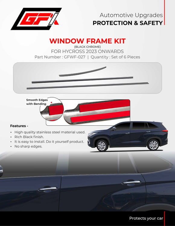 GFX Window Frame Kit Compatible With Toyota Innova Hycross - Chrome, Set of 6 Pcs.