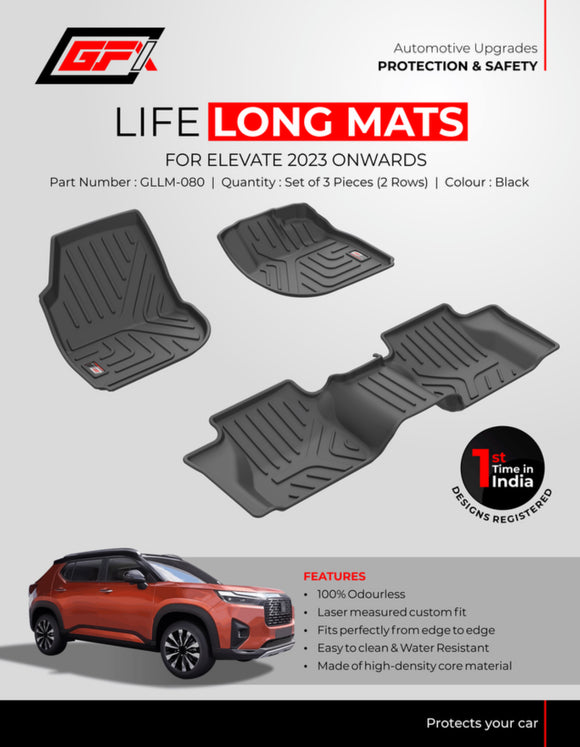 GFX Car Floor Mats Premium Life Long Foot Mats Compatible with Honda Elevate 2023 Onwards (Black)