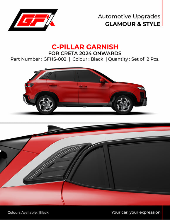 GFX C-Pillar Garnish Compatible With Creta 2024 Onwards, Set of 2