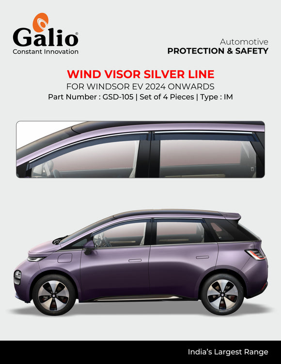 Galio Silver Line Door Wind Visor Compatible With MG Windsor EV - Set of 4 Pcs.
