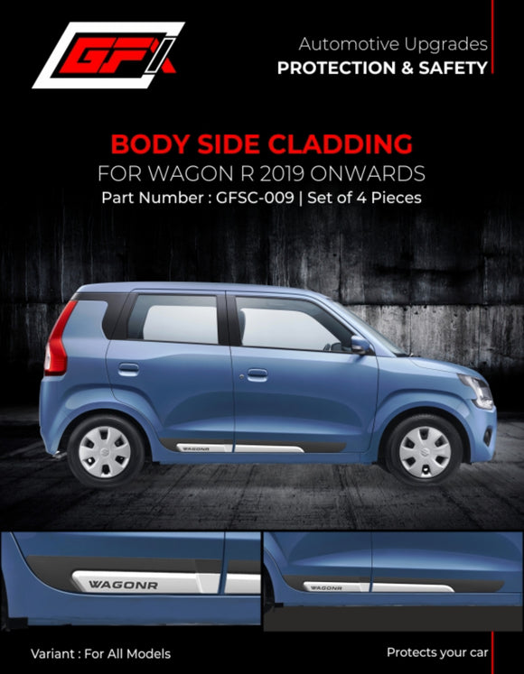 GFX Black Body Side Cladding Compatible With Maruti Suzuki WagonR 2019 Onwards - Set of 4 pcs.