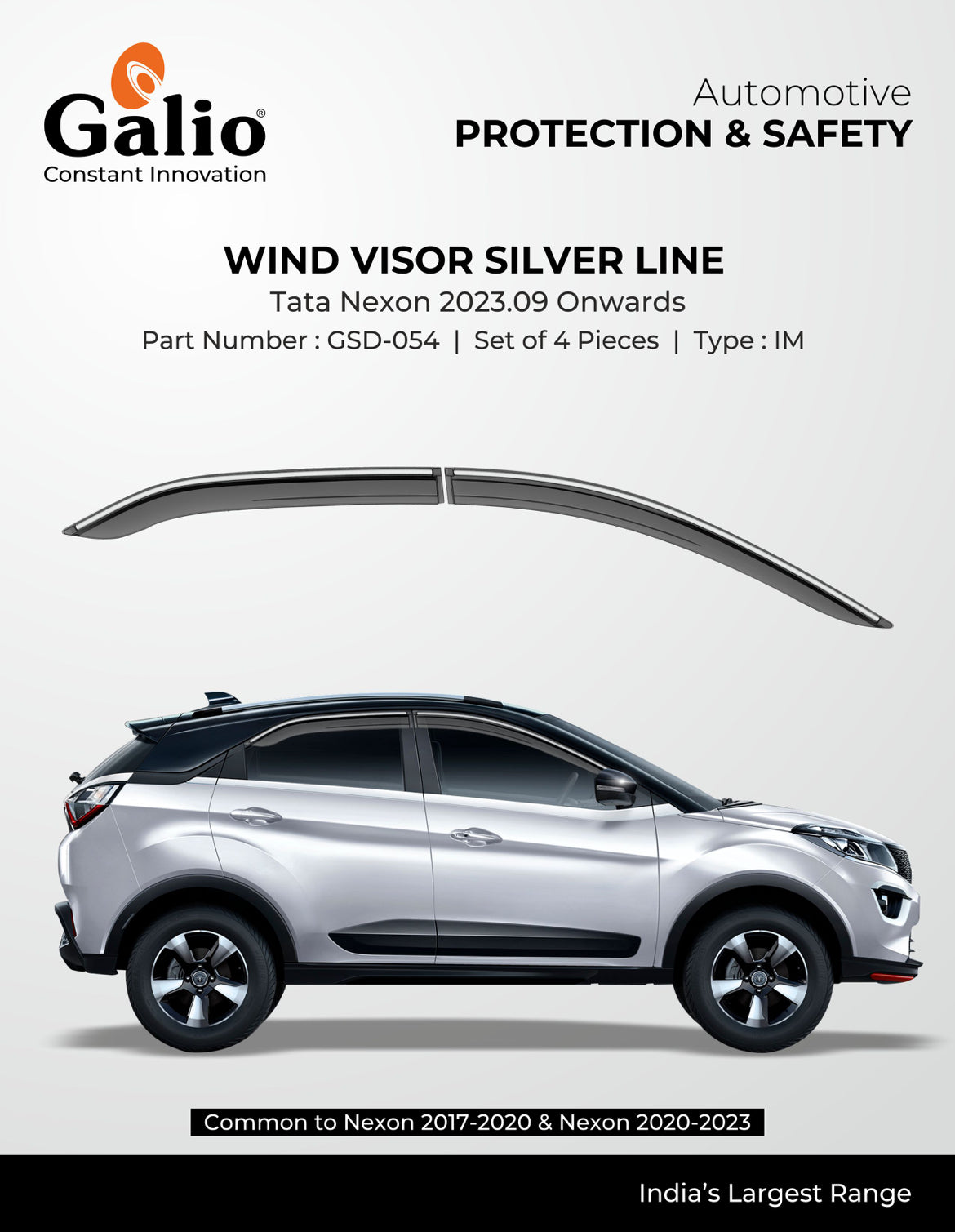 Galio Wind Visor Silver Line For TATA Nexon 2023 Onwards Set of 4 Pc Zapcart.in