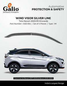 Galio Wind Visor Silver Line For TATA Nexon 2023 Onwards - Set of 4 Pcs.