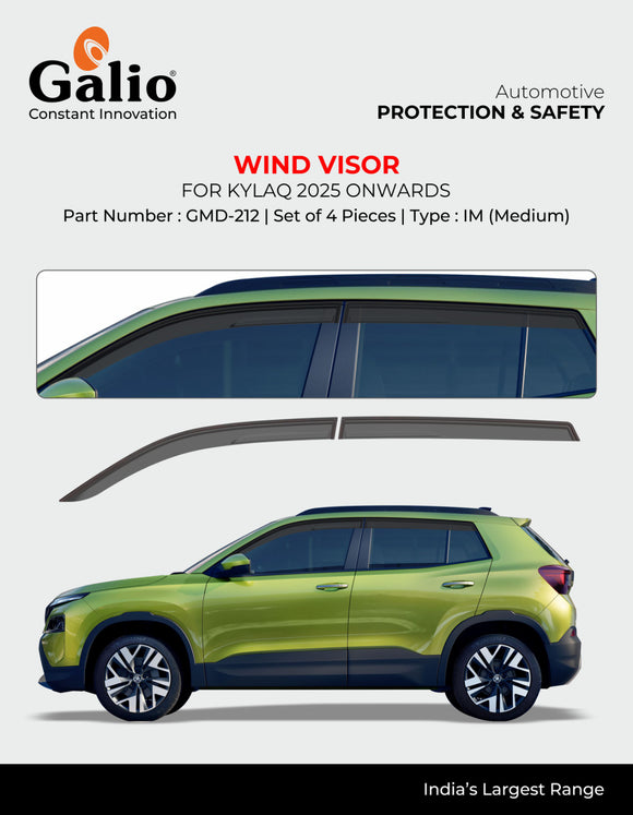 Galio Black Wind Visor For Skoda Kylaq 2025 Onwards - Set of 4 Pcs.