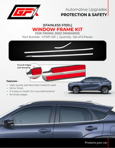 GFX Window Frame Kit Compatible With Maruti Suzuki Fronx 2023 Onwards - Chrome, Set of 6 Pcs.