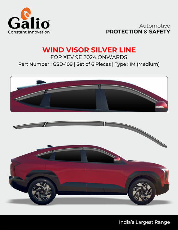 Galio Silver Line Door Wind Visor Compatible With Mahindra XEV 9E - Set of 6 Pcs.