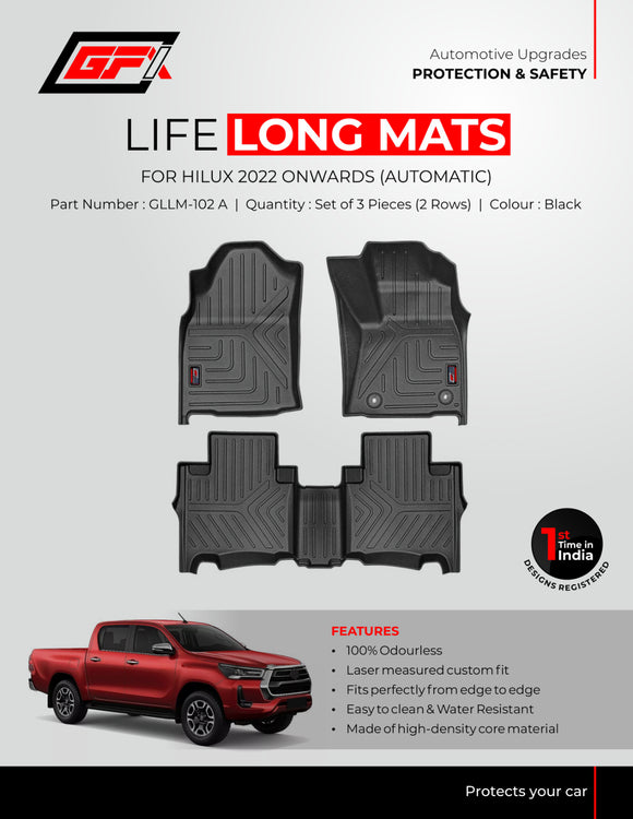 GFX Premium Life Long Car Floor Mat Compatible with HILUX 2022 Onwards (Black)
