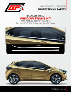 GFX Window Frame Kit Compatible With TATA Altroz 2020 Onwards - Chrome, Set of 6 Pcs.