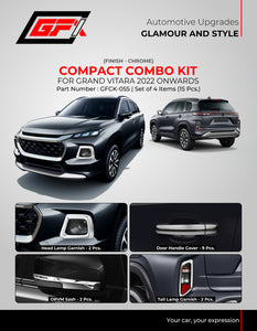 GFX Chrome Finish Compact Combo Kit Compatible With Maruti Suzuki Grand Vitara 2022 Onwards - Set of 4 Items (15 pcs.)