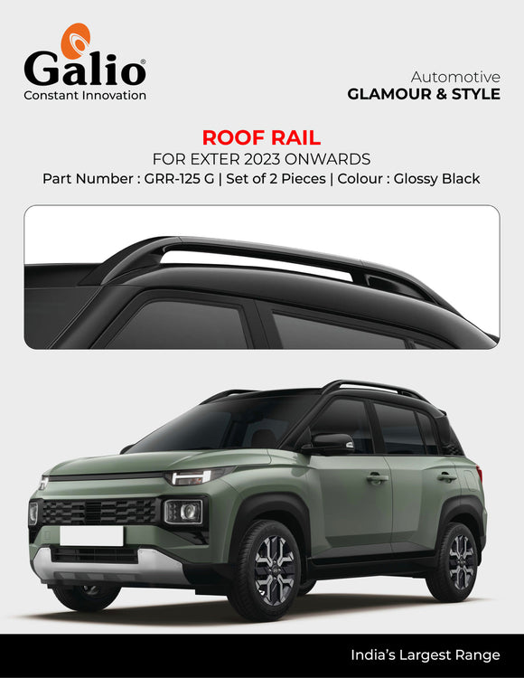 Galio Glossy Black Roof Rails Compatible With Hyundai Exter 2023 Onwards - Set of 2 pcs.