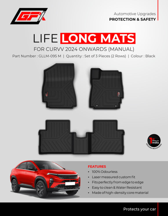 GFX Premium Life Long Foot Mats Compatible with TATA Curvv 2024 Onwards (Manual), Set Of 3 Pcs.