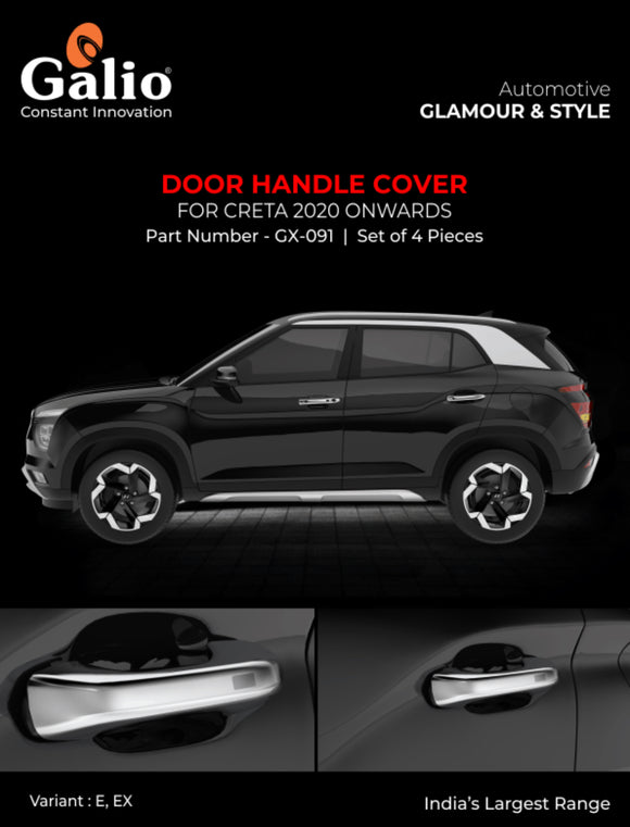 Galio Chrome Garnish Door Handle Cover Compatible With Hyundai Creta 2020 Onwards - Set of 4 pcs.