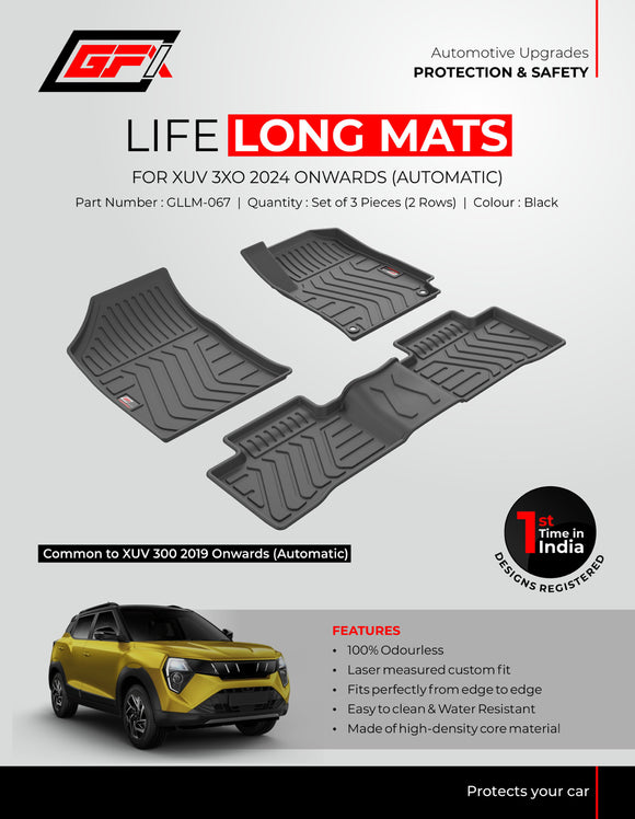 GFX Car Floor Mats Premium Life Long Foot Mats Compatible with Mahindra XUV 3XO Automatic Transmission, Black