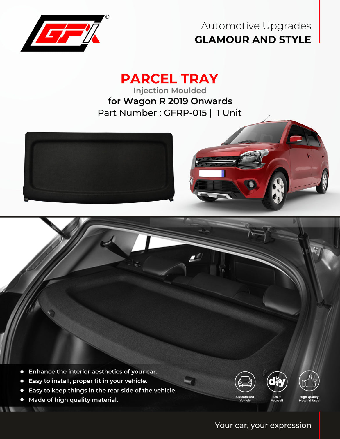GFX Injection Moulded Parcel Tray Compatible With Wagon R 2019 Onwards Zapcart.in