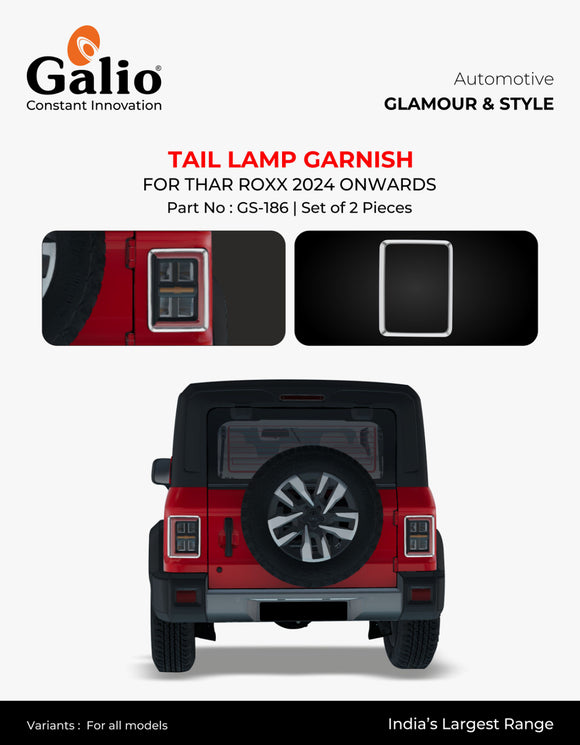 Galio Tail Light Lamp Garnish Compatible With Mahindra Thar Roxx 2024 Onwards - Set of 2 Pcs.