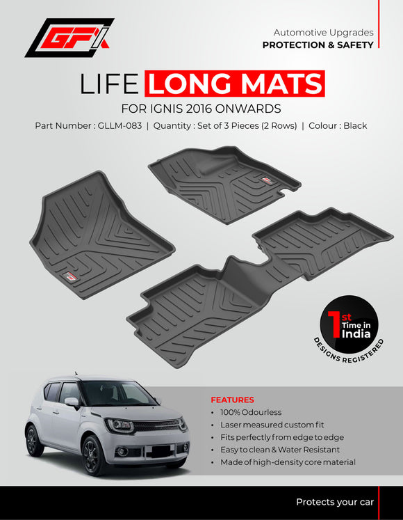 GFX Car Floor Mats Premium Life Long Foot Mats Compatible with Maruti Suzuki Ignis, Black (Automatic/Manual)