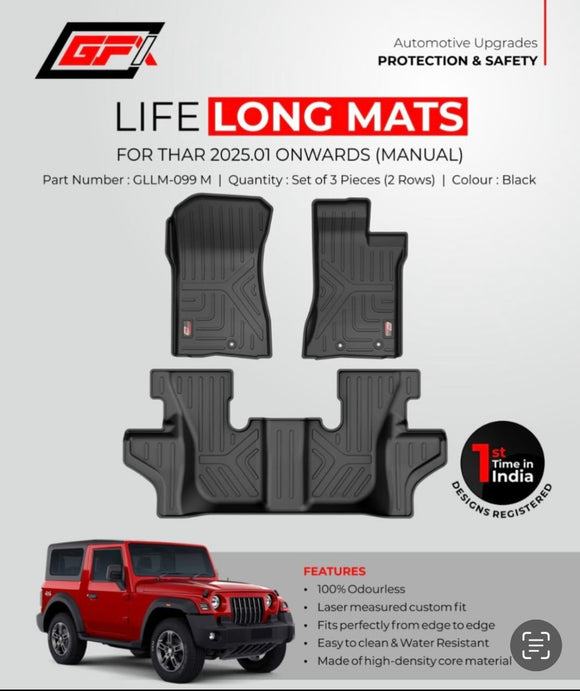 GFX Floor Mats Compatible with Mahindra Thar 2025 Onwards (Manual), Set Of 4 Pcs.