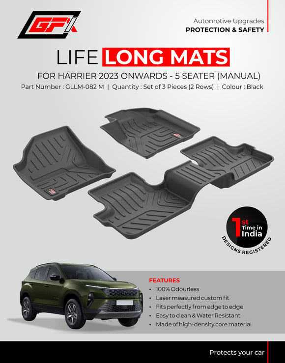 GFX Premium Life Long Car Floor Mat Compatible with Tata Harrier 2023 Onwards (Manual), Black