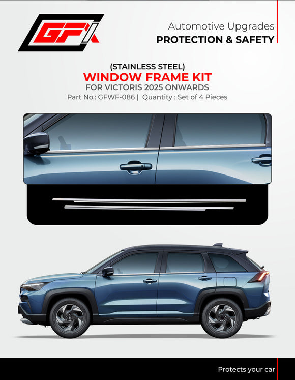 GFX Window Frame Kit Compatible With Maruti Suzuki Victoris 2025 Onwards - Chrome, Set of 4 Pcs.