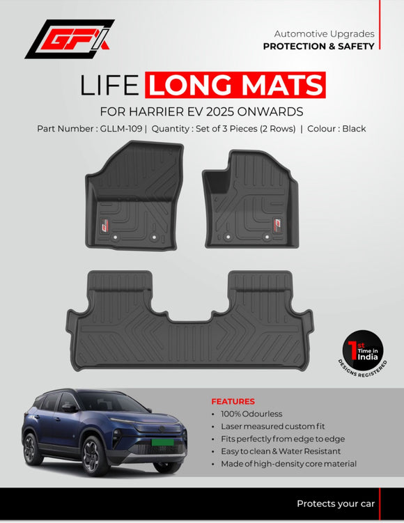 GFX Life Long Car Floor Mats Compatible with TATA Harrier 2023 Onwards (Automatic), Black