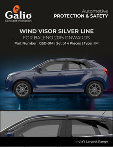 Galio Wind Visor Silver Line Compatible With Baleno 2015 Onwards - Set of 4 Pcs.