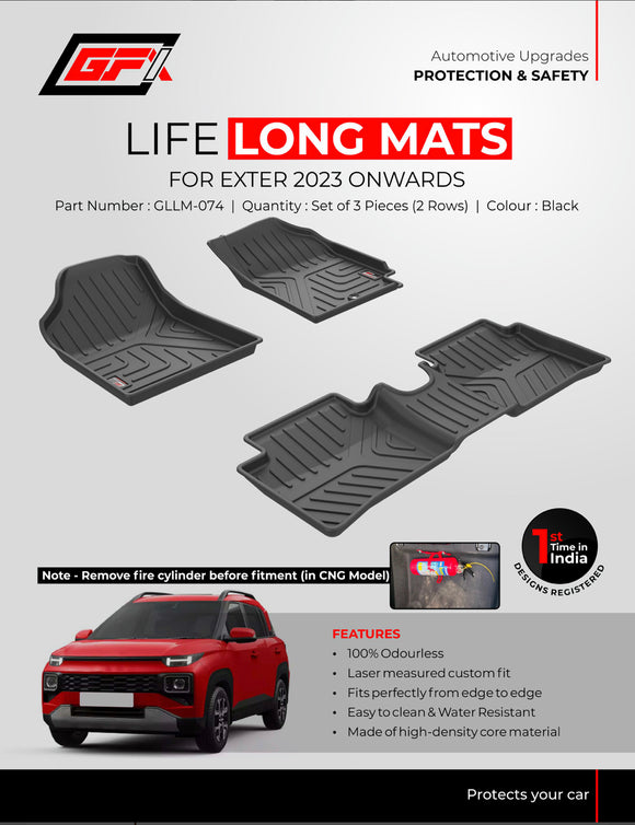 GFX Car Floor Mats Premium Life Long Foot Mats Compatible with Hyundai Exter 2023 Onwards, Black