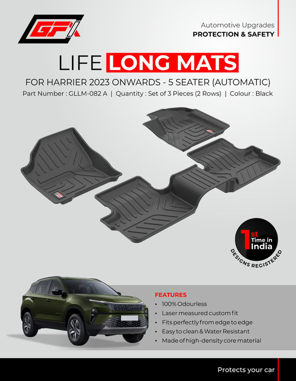 GFX Premium Life Long Car Floor Mat Compatible with Tata Harrier 2023 Onwards (Automatic), Black
