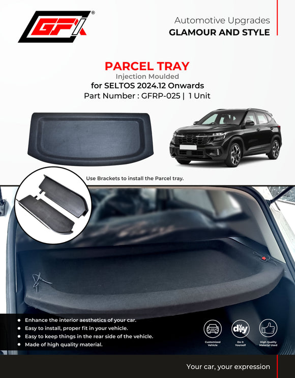 GFX Injection Moulded Parcel Tray With Brackets Compatible With Kia Seltos 2024 Onwards, 1 Unit