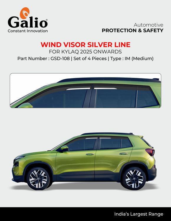 Galio Silver Line Door Wind Visor Compatible With Skoda Kylaq 2025 Onwards - Set of 4 Pcs.