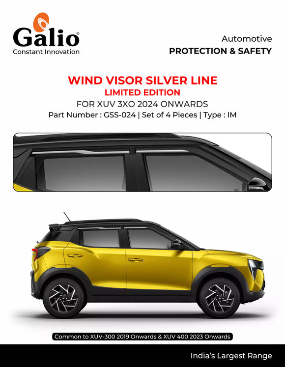 Galio Silver Line Door Wind Visor Compatible With Mahindra XUV 3XO 2024 Onwards - Set of 4 Pcs.