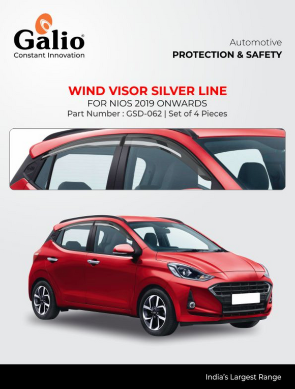 Galio Silver Line Door Wind Visor Compatible With Hyundai Grand i10 Nios 2019 Onwards - Set of 4 Pcs.
