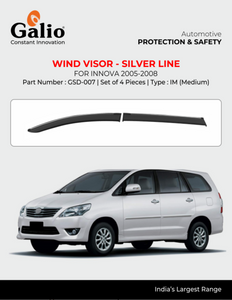 Galio Silver Line Door Wind Visor Compatible With Toyota Innova (2005-2016) - Set of 4 Pcs.