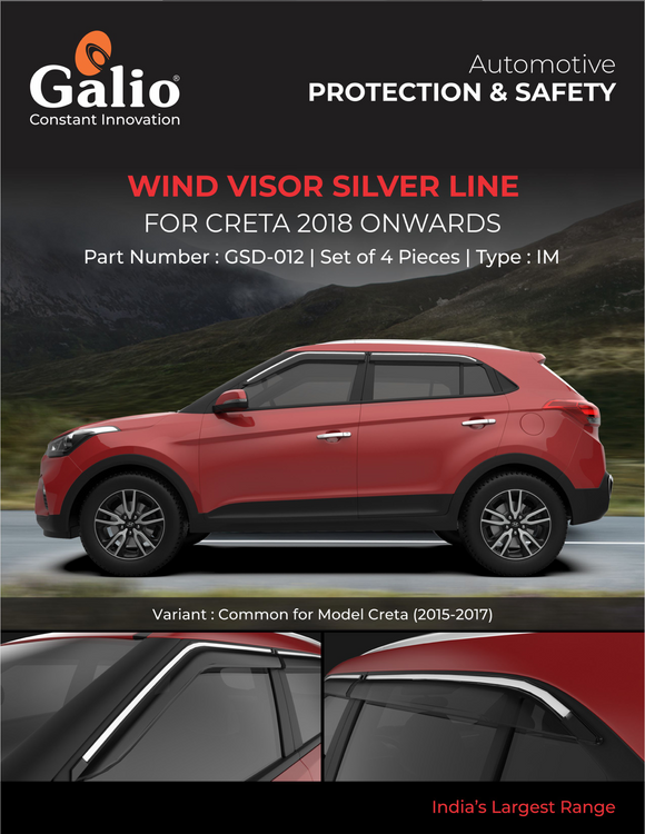 Galio Silver Line Door Wind Visor Compatible With Hyundai Creta (2015-2019) - Set of 4 Pcs.
