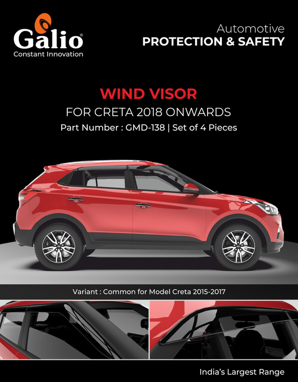 Galio Wind Visor For Hyundai Creta (2015-2019) - Set of 4 Pcs.