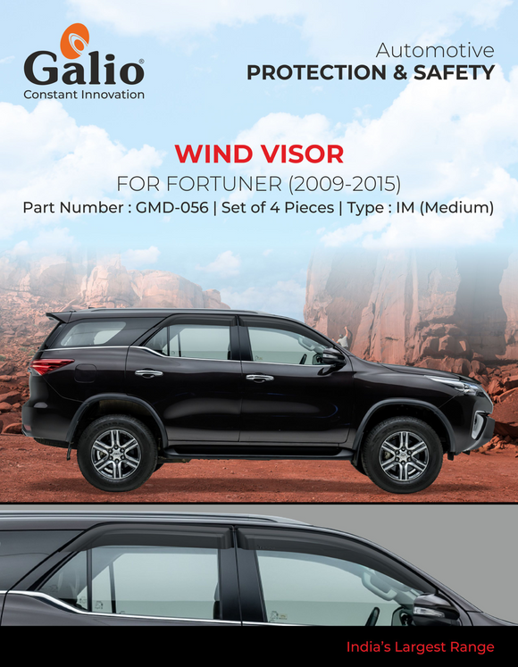 Galio Silver Line Door Wind Visor Compatible With Toyota Fortuner (2009-2015) - Set of 4 Pcs.