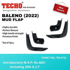 Techo Mud Guards Compatible With Maruti Suzuki Baleno 2022 Onwards - Set Of 4