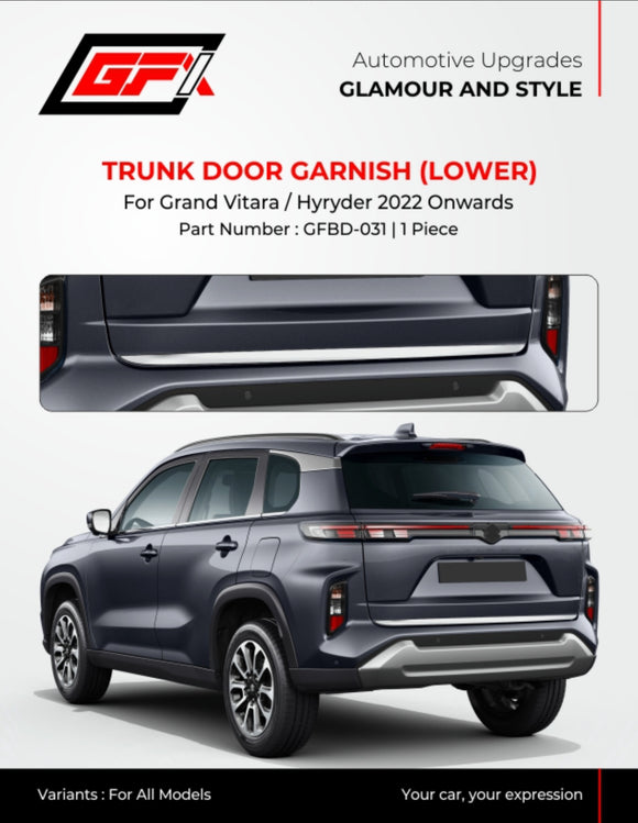 GFX Lower Trunk Door Garnish Compatible With Grand Vitara Onwards - Chrome, 1 Pc.