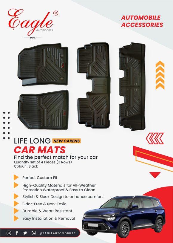 Eagle Life Long Mats Compatible With Kia Carens 2022 Onwards, Black