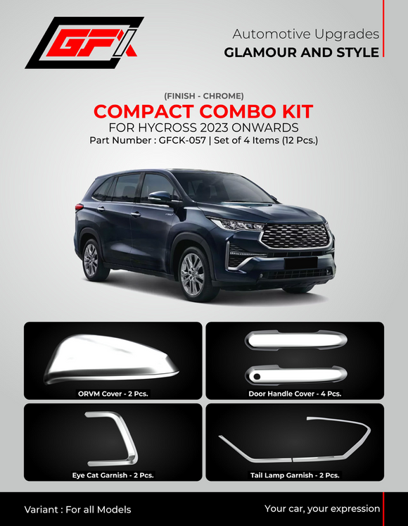 GFX Chrome Finish Compact Combo Kit Compatible With Toyota Hycross 2023 Onwards - Set of 4 Items (12 pcs.)