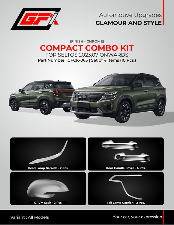 GFX Chrome Finish Compact Combo Kit Compatible With Kia Seltos 2023 Onwards - Set of 4 Items (10 pcs.)