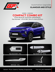 GFX Chrome Finish Compact Combo Kit Compatible With TATA Nexon 2023 Onwards - Set of 4 Items (16 pcs.)