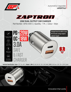 GFX Zaptron 20W Dual Output Safe & Fast Charger, 1 pc (Silver)