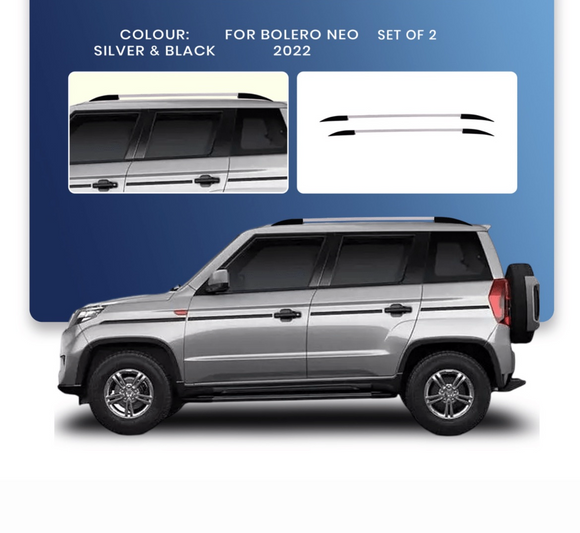 Silver & Black Roof Rails Compatible With Mahindra Bolero Neo - Set of 2 pcs.