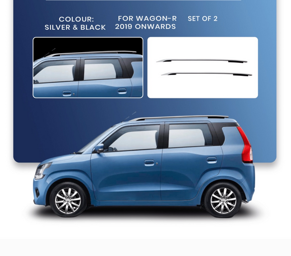 Silver & Black Roof Rails Compatible With Wagon R 2019 Onwards - Set of 2 pcs.