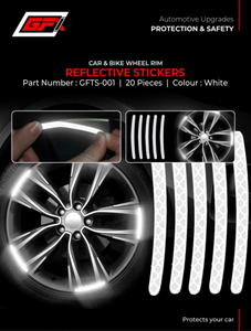 GFX Universal Car & Bike White Wheel Rim Reflective Stickers, 20 Pieces