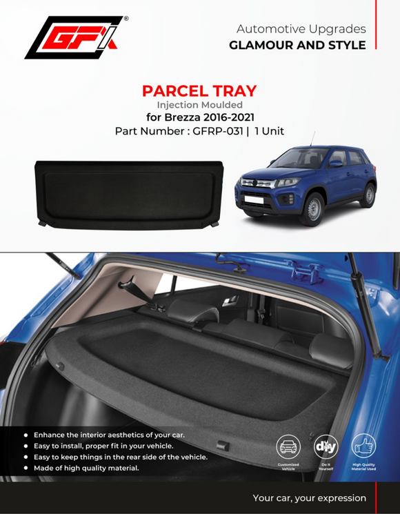 GFX Injection Moulded Parcel Tray Compatible With Maruti Suzuki Brezza (2016-2021), 1 Unit